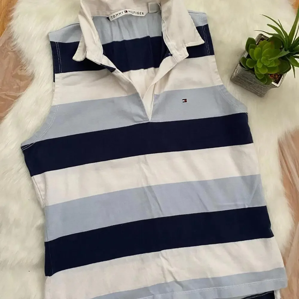 Tommy Hilfiger Woman Sleeveless Polo Shirt - Striped Large